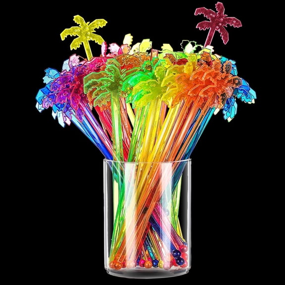 100 Pieces Swizzle Stick Cocktail Drinks Stirrers Disposable Plastic Stirring Sticks for Bar Juices Chocolate Milk Home Restaurant Party(Coconut Trees)