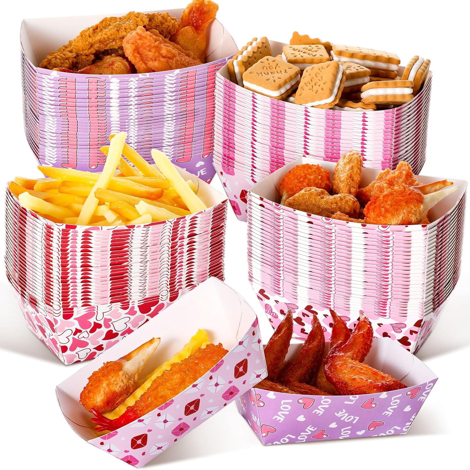 100 Pieces Valentine's Day Heart Pattern Paper Food Trays Disposable ...
