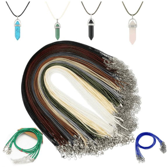 100 Pieces Waxed Leather Necklace Cord Bulk with Clasp Colorful Necklace Bracelet Chains String Rope Cord for Jewelry Making Pendants Charms