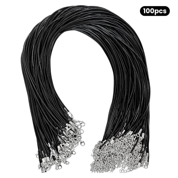 100 Pieces Waxed Leather Necklace Cord Bulk with Clasp Necklace Bracelet Chains String Rope Cord for Jewelry Making Pendants Charms(Black,20 Inch)