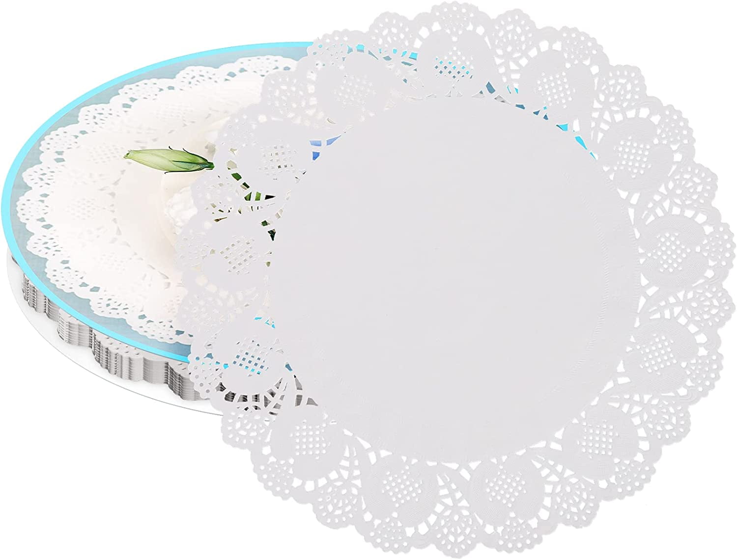 100 Pieces White Lace Round Paper Doilies Cake Packaging Pads Wedding Tableware Decoration (12 Inch)