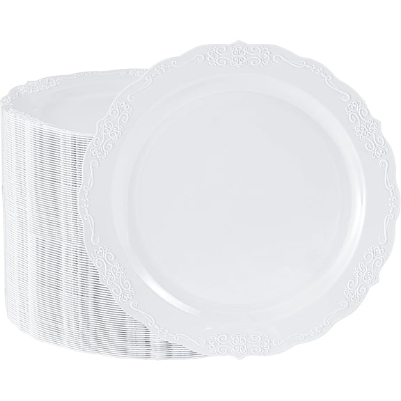 100 Pieces White Plastic Plates - 10.25inch Dinner Disposable Plates - Premium Heavy Duty Hard Disposable Dinner Plates - Party Supplies for Birthdays, Celebrations, Thanksgiving Wedding