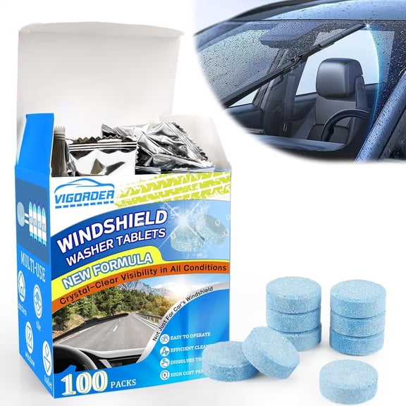 100 Pieces Windshield Washer Tablets,1 Piece Makes 1 Gallon Windshield Washer Fluid, Professional Car Window Cleaner, Remove Glass Stains, (Winter: Use With De-Icer or Methanol)