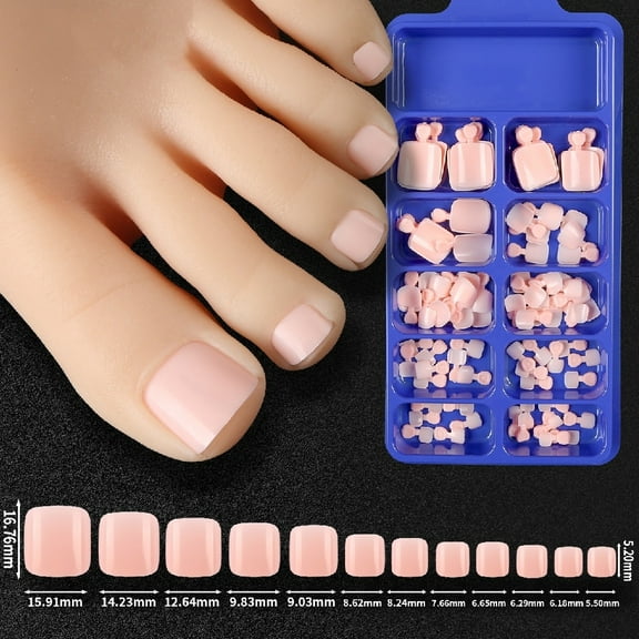 100 Pieces Women's False Toenails with Film, Nude Color False Toenails Press-On Acrylic Nail Tips Short Square False Toenails Feet Artificial Toenails Press-On