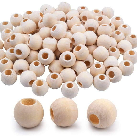 100 Pieces Wooden Beads, Natural Round Wood Loose Beads Wood Spacer 15mm Diameter x 6mm Hole