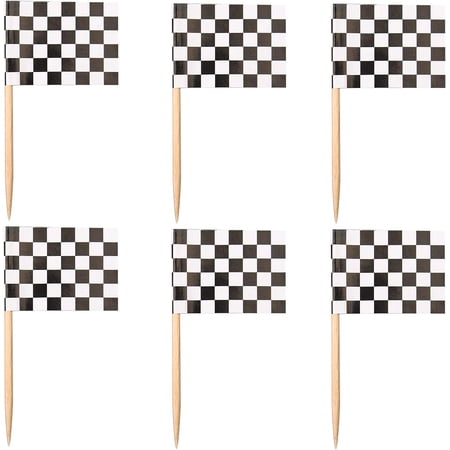 100 Pieces Checkered Racing Flag Black and White Chequered Flag Party Toothpick Flags Cupcake Toppers