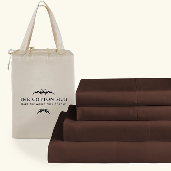 100% Pima Cotton Alaskan King Size 4-PCs Sheet Set (Solid, Chocolate) Fits 10-12" Deep Pocket, 600 Series Sateen Weave