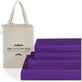 thumbnail image 1 of 100% Pima Cotton California-Queen Size 4-PCs Sheet Set (Stripe, Purple) Fits 23-26â€ Deep Pocket, 600 Series Sateen Weave, 1 of 5