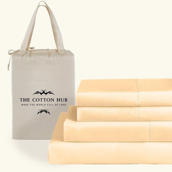 100% Pima Cotton Full Size 4-PCs Sheet Set (Solid, Beige) Fits 7-9” Deep Pocket, 600 Series Sateen Weave