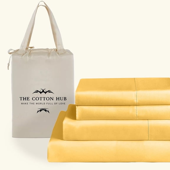 100% Pima Cotton Full Size 4-PCs Sheet Set (Solid, Gold) Fits 23-26” Deep Pocket, 600 Series Sateen Weave