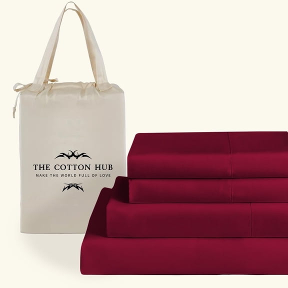 100% Pima Cotton Full-XL Size 4-PCs Sheet Set (Solid, Burgundy) Fits 14-18” Deep Pocket, 600 Series Sateen Weave