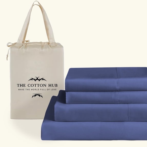 100% Pima Cotton Olympic-Queen Size 4-PCs Sheet Set (Solid, Mediterranean Blue) Fits 7-9†Deep Pocket, 600 Series Sateen Weave