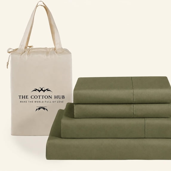 100% Pima Cotton Olympic-Queen Size 4-PCs Sheet Set (Solid, Moss) Fits 23-26†Deep Pocket, 600 Series Sateen Weave