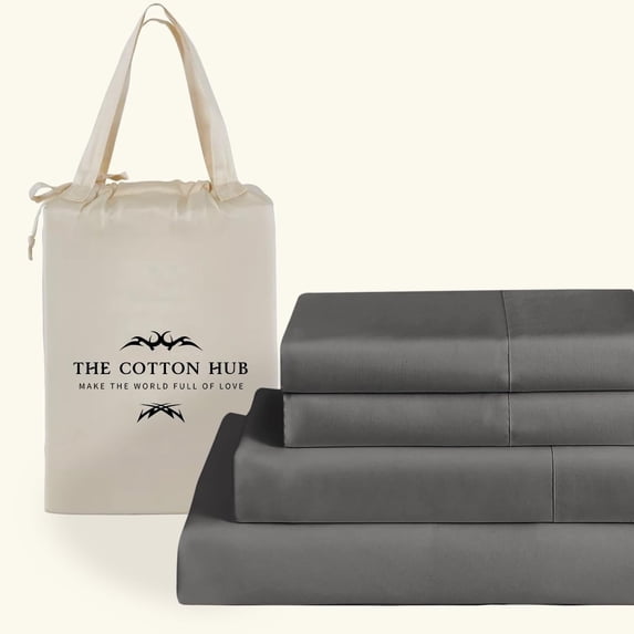 100% Pima Cotton RV-King Size 4-PCs Sheet Set (Solid, Dark Grey) Fits 7-9†Deep Pocket, 600 Series Sateen Weave