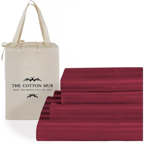 100% Pima Cotton RV-King Size 4-PCs Sheet Set (Stripe, Burgundy) Fits 27-30†Deep Pocket, 600 Series Sateen Weave