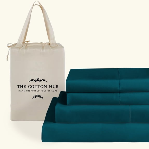 100% Pima Cotton RV-Short-Queen Size 4-PCs Sheet Set (Solid, Teal) Fits 10-12" Deep Pocket, 600 Series Sateen Weave