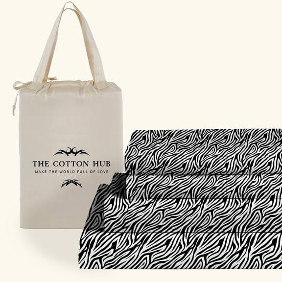 100% Pima Cotton RV-Short-Queen Size 4-PCs Sheet Set (Zebra Print) Fits 23-26” Deep Pocket, 600 Series Sateen Weave