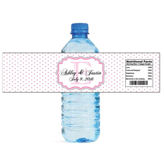 100 Pink Swiss Dots Monogram Wedding Water Bottle Labels Engagement Party Special Occasion