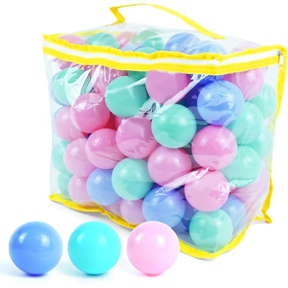 100 Pit Balls Plastic Balls for Baby Toddlers GirlsToddlers for Playhouse, Baby Pool, Play Ball Fun Centers, for Babies, Kids, Toddlers 1-3, Phthalate Free BPA Free with Zip Storage Bag