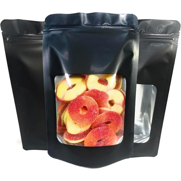 100 Pk Resealable Mylar Bags 4 Mil Stand Up Smell Proof Leak Proof Foil Pouch. Ultra Clear Window - Not Frosted or Foggy. Travel, Storage & Display. Food Grade (5" x 8" x 2.5")