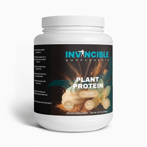 Invincible Supplements Plant Protein Powder Vanilla  20g Vegan Protein, Fava Bean & Fermented Nutritional Yeast Protein, 24 Servings