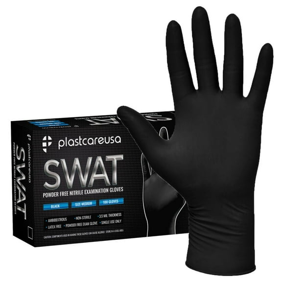 100 Plastcare USA Black Swat Nitrile Disposable Gloves Latex & Powder Free (Large)