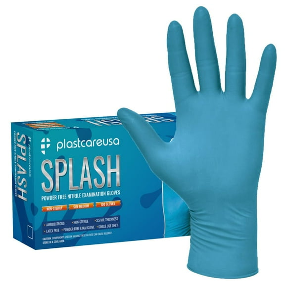 100 Plastcare USA Splash Blue Nitrile Powder and Latex Free Gloves (Extra Large)