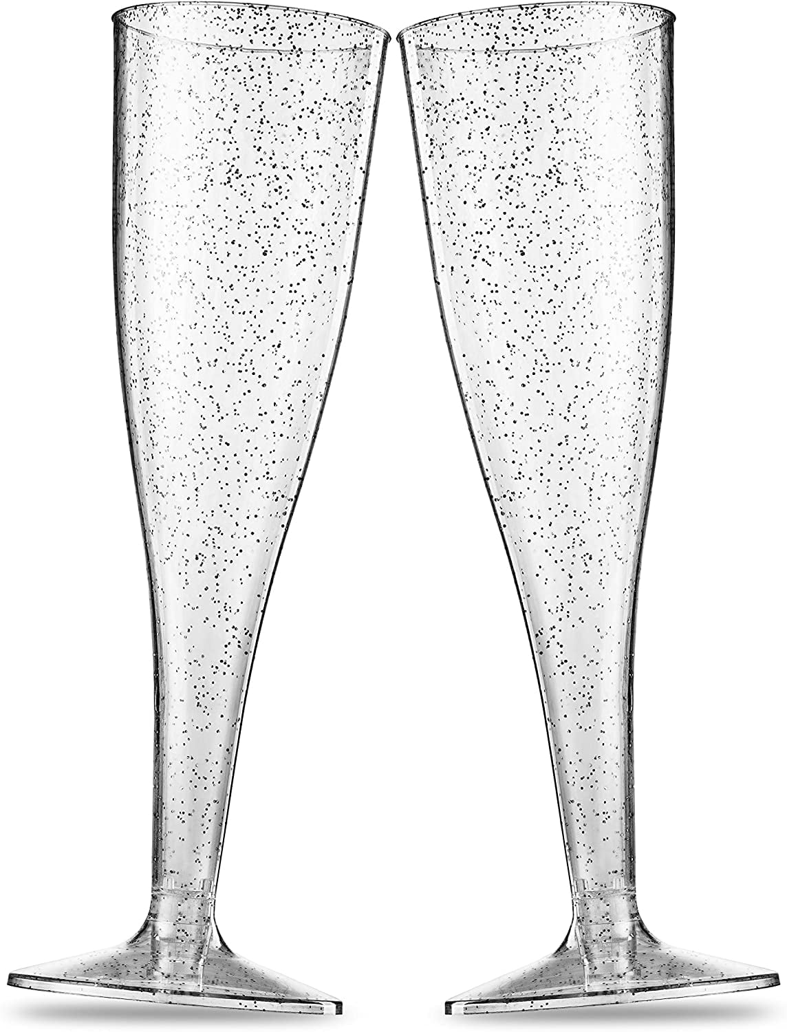 100 Plastic Champagne Flutes - 5 Oz Disposable Silver Glitter Champagne Glasses for Parties, Mimosa Bar, Events, Wedding and Shower Party Supplies - Toasting Cocktail Cups