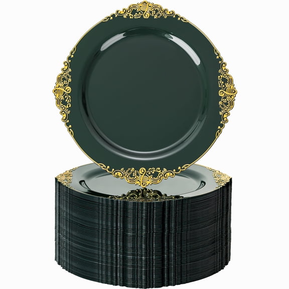 100 Plastic Plates - 7.5-inch Plastic Plates with Gold Trim - Disposable Dessert Plates for Weddings and Parties