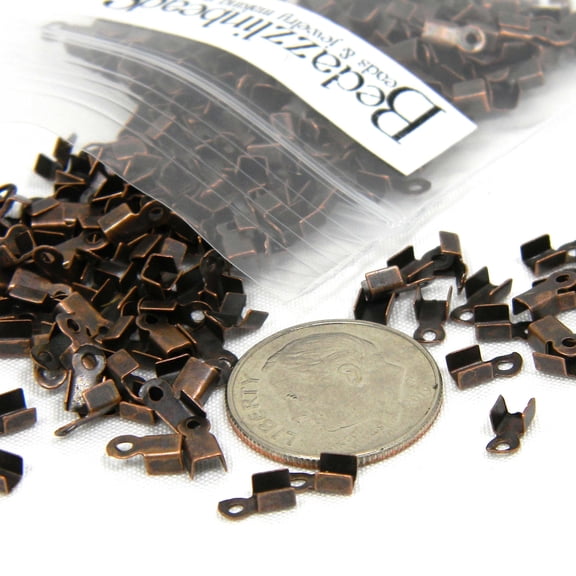 100 Plated 6mm Fold Over Crimp Tube Jewelry Findings for 1mm - 1.5mm Bead Cording & Wire Ends with Loop for Connecting (Antique Copper)