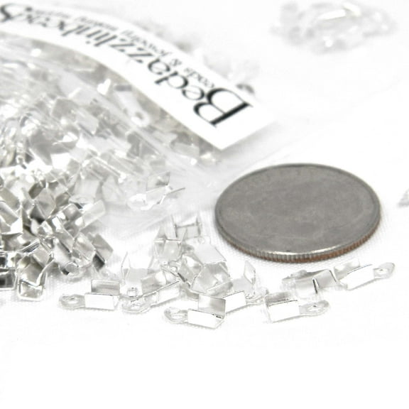 100 Plated 6mm Fold Over Crimp Tube Jewelry Findings for 1mm - 1.5mm Bead Cording & Wire Ends with Loop for Connecting (Silver Plated)
