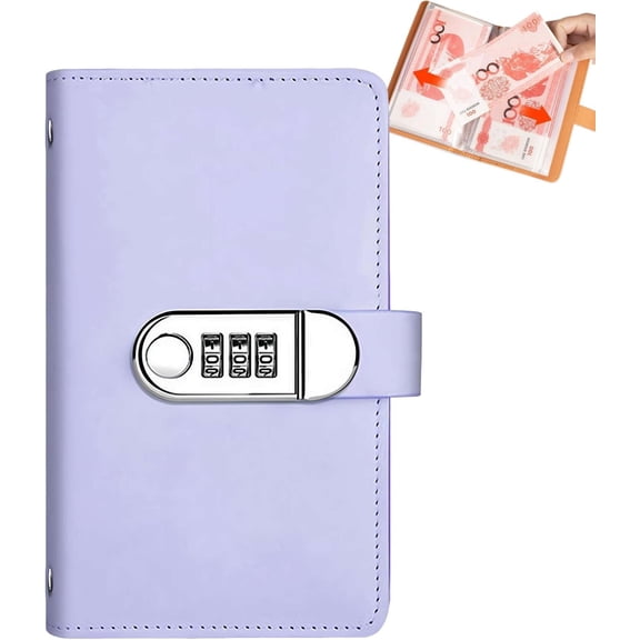 100 Pockets Currency Album with Password Lock Top Grade PU Leather Banknote Collection Book Binder World Paper Money Holders Sleeves for Collector Dollar Bill Cash Storage Collecting Supplies(Purple）