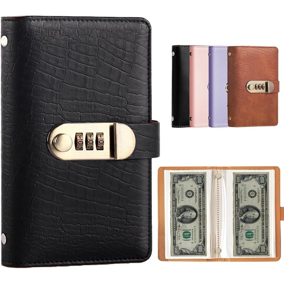 100 Pockets Currency Album with Password Lock Top Grade PU Leather Banknote Collection Book Binder World Paper Money Holders Sleeves for Collector Dollar Bill Cash Storage Collecting Supplies