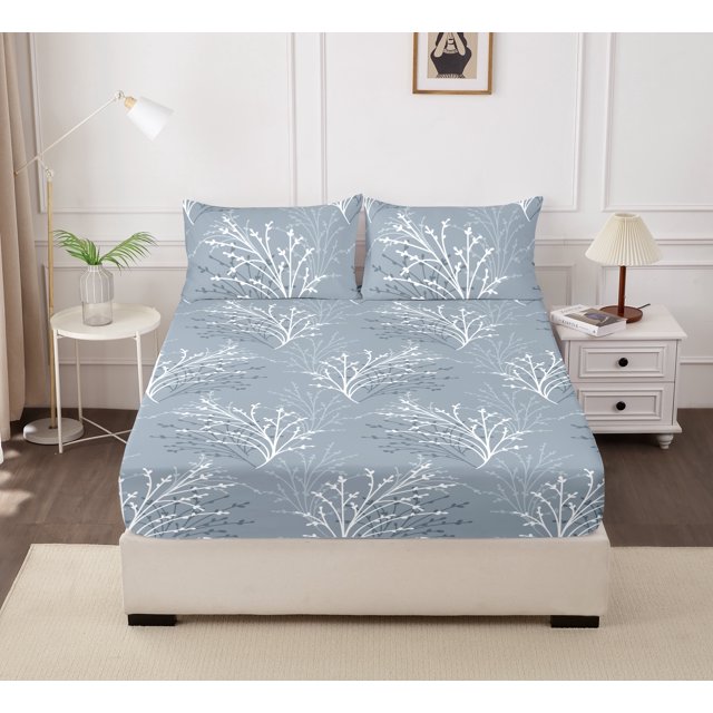 100 Polyester 3pcs Cartoon Bedding Fitted Sheet and pillowcases Set