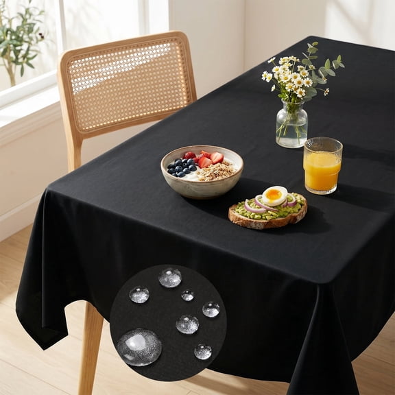 100% Polyester Black Rectangular Tablecloth Waterproof Wrinkle-Free Heavyweight Machine Washable 54x70 to 54x120 Inch