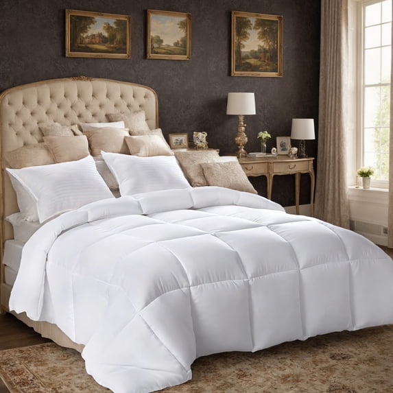 Polyester Brushed Single Quilt - White, Microfiber Filling, All-Season Down Alternative (Breathable & Warm)