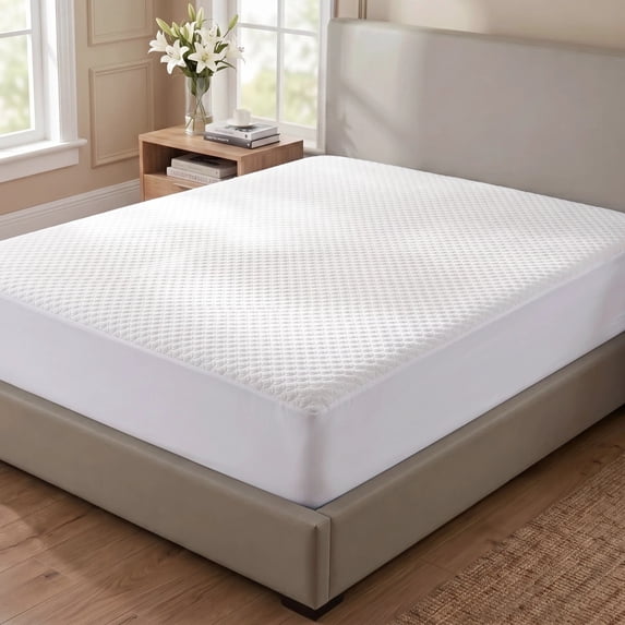 100% Polyester Fitted Sheet,15-inch Deep Pocket,Textured Waffle Weave Bed Sheet,Soft & Comfortable,White,Queen