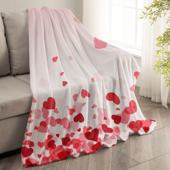 100% Polyester Flannel Throw Blanket, Red Pink Ombre Heart Rain Print, Soft Cozy Lightweight Blanket for Bedroom Living Room, Mother's Day & Birthday Gift for Women Mom, 50×60/60×80inch
