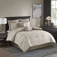 thumbnail image 1 of Madison Park King Size 8-Piece Comforter Set, Jacquard Bed in a Bag Set, Bedding Set with Sheets and Decor Pillows, Tan/Ivory, 1 of 5