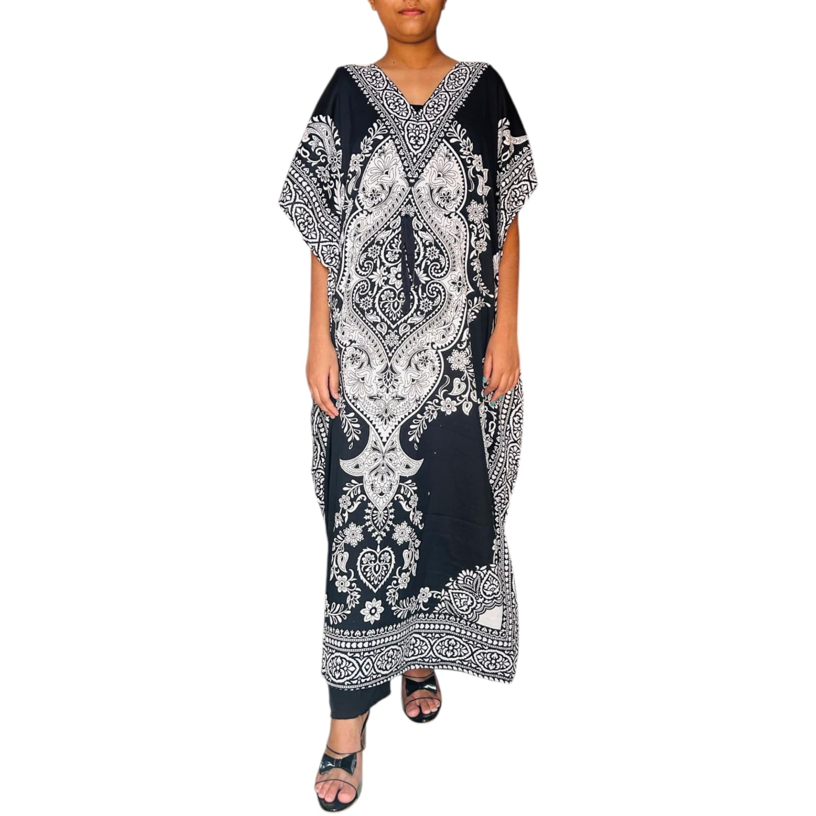 100% Polyester Long Kaftan Tunic Kimono Sleeve One Size Maxi Dress Black -  Walmart.com