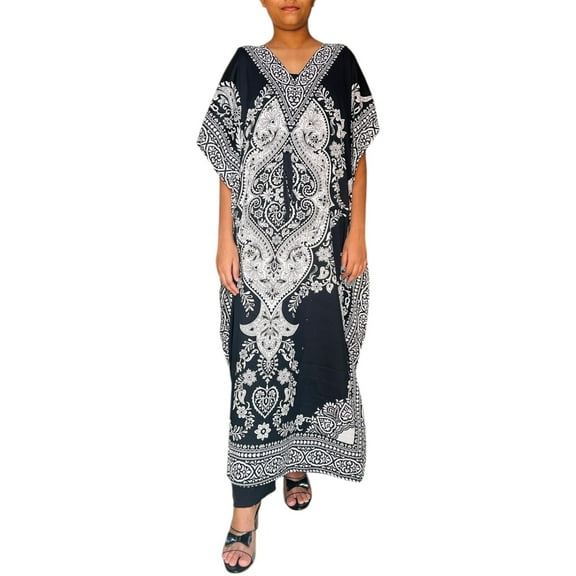 100% Polyester Long Kaftan Tunic Kimono Sleeve One Size Maxi Dress Black