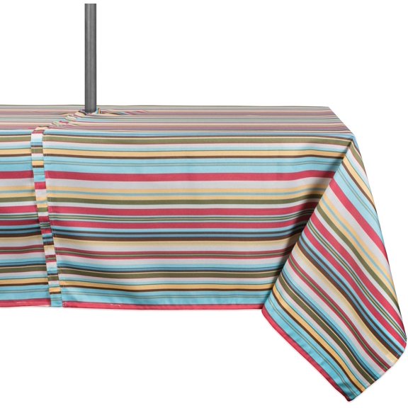 100% Polyester, Spill proof and Waterproof, Machine Washable, Outdoor Tablecloth With Zipper and Umbrella Hole, 60x120", Warm Summer Stripe, Seats 10 to 12 People (CAMZ34859)