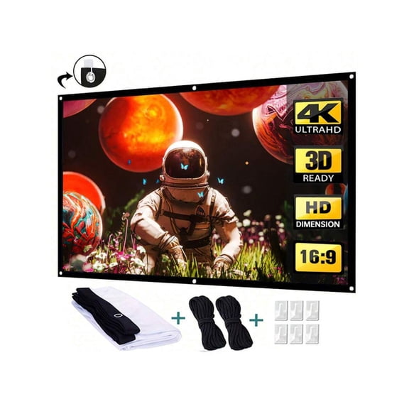 100" Portable Projector Screen 16:9 Foldable Anti-Crease, Lightweight Wrinkle-Free Projection Movie Screen for Indoor/Outdoor Home Theater, Classroom, Meetings, Wall/Ceiling/Floor Mount