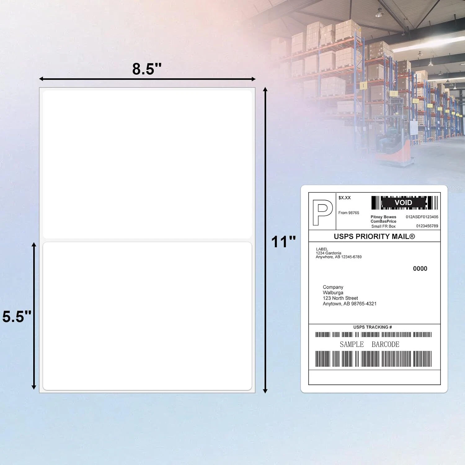 100 Premium 8.5"X5.5" Shipping Labels Rounded Half Sheet Postage Self ...