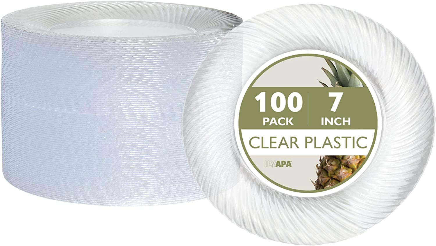100 Premium Clear Plastic Plates 7 Inch Fancy Disposable Plastics