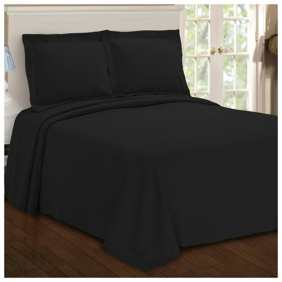 100% Premium Cotton Paisley Jacquard Matelassé Black Ultra-Soft Bedspread & Pillow Shams, 3-Piece Set, King by Blue Nile Mills