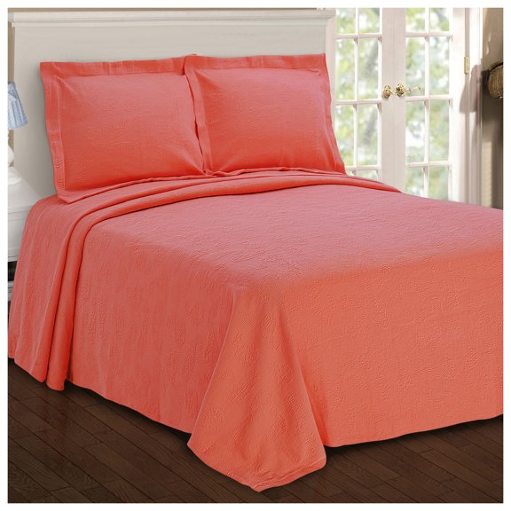 100% Premium Cotton Paisley Jacquard Matelassé Coral Ultra-Soft Bedspread & Pillow Sham, 2-Piece Set, Twin by Blue Nile Mills