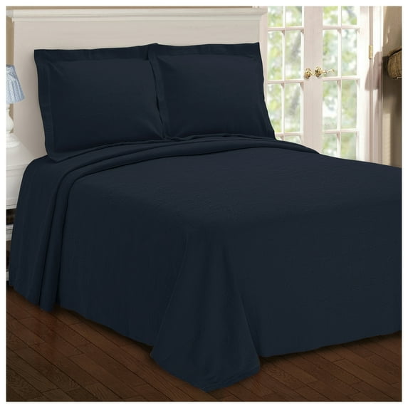 100% Premium Cotton Paisley Jacquard Matelassé Navy Blue Ultra-Soft Bedspread & Pillow Sham, 2-Piece Set, Twin by Blue Nile Mills
