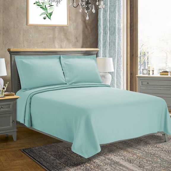 100% Premium Cotton Solitaire Jacquard Matelasse Bedspread, Full, Aqua