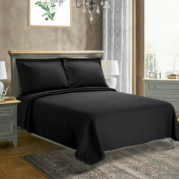 100% Premium Cotton Solitaire Jacquard Matelasse Bedspread, Full, Black